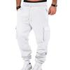 Mens Retro Casual Cargo Pants Loose Multi Pocket Drawstring Long Trousers