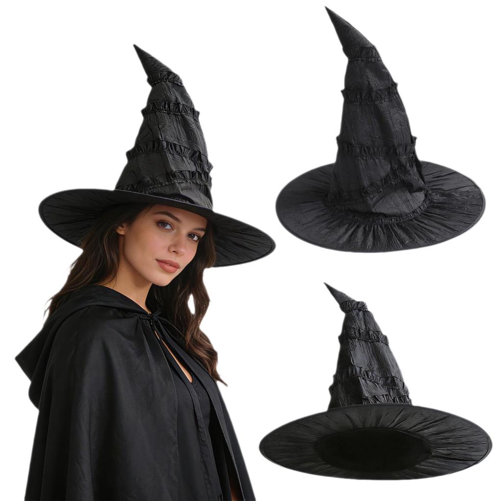 Black Ruffled Lace Velour Witch Hat with Harry Map Design