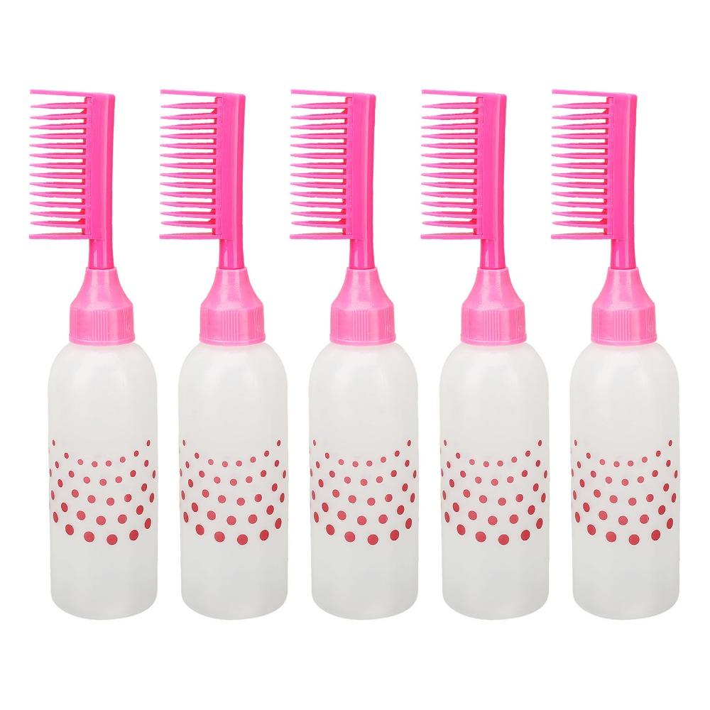 5pcs Rose Red Root Comb Applicator Professional Comb Applicator Bottle Hair Dyeing