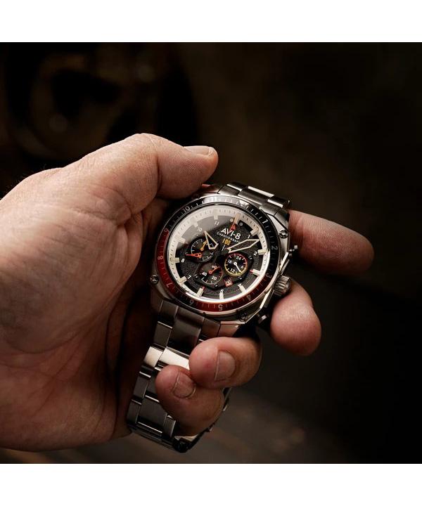 AVI-8 Hawker Hunter Atlas Dual Time Chronograph Raven Black Dial Quartz AV-4100-11 herreklokke