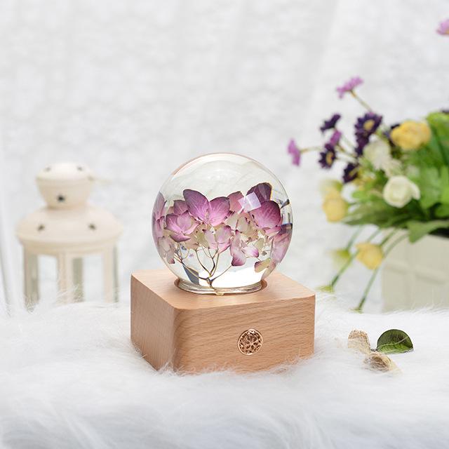 Dandelion Preserved Flower Night Light - Wooden Crystal Ball for Christmas & Birthday Gifts