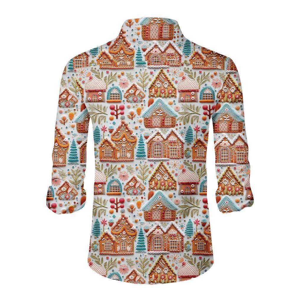 Men's Christmas Shirt Christmas Print Long Sleeve Button Shirt