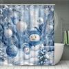 1Pc Blue Christmas Snowman Pattern Shower Curtain, Polyester Fabric, Machine Washable, Suitable For Bathroom Decoration