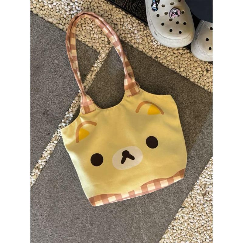 New cartoon illustration cute new canvas bag shoulder large capacity commuter tote leisure student cloth bag
