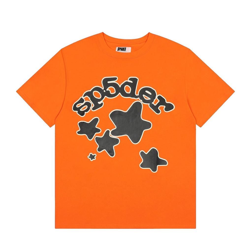 Foreign Trade Meichao Sp5der555555 Spider Web Printing Summer Loose Trend Men's and Women's Couples Short Sleeve T-Shirt Summer