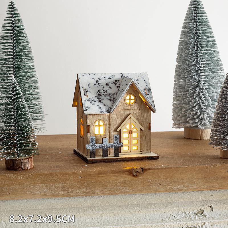 Festive Luminous Wooden House Ornament for Christmas Tree and Fireplace Decor