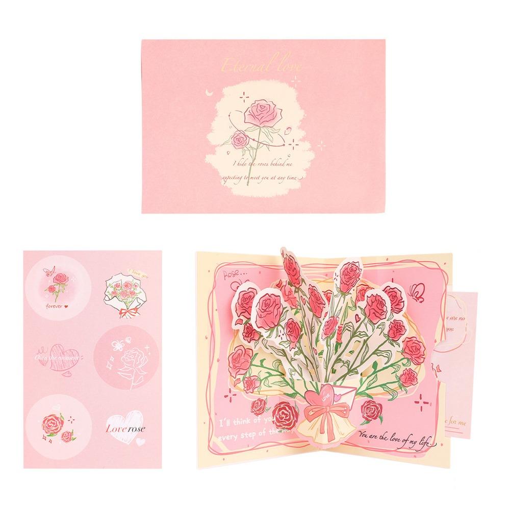 Pop Up Love Greeting Card Rose Blessing Card Romantic Valentine's Day Card  Wedding Invitations