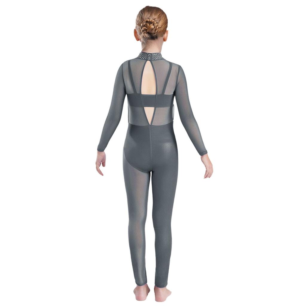 Jenter Danseopptreden Jumpsuit Helkropps Leotard Langermet Mock Neck Mesh Patchwork Nøkkelhullrygg Bodysuit