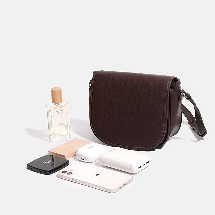 Vintage Saddle Bag with Vegetable Tanned Leather Pattern for Women's Winter New Casual and Simple Commuting Shoulder Crossbody Bag