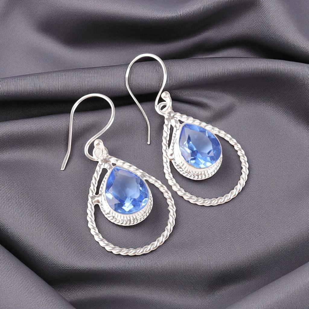 Tanzanite Gemstone 925 Sterling Silver Jewelry Handmade Earrings 1.70" For Gift EE-96-3