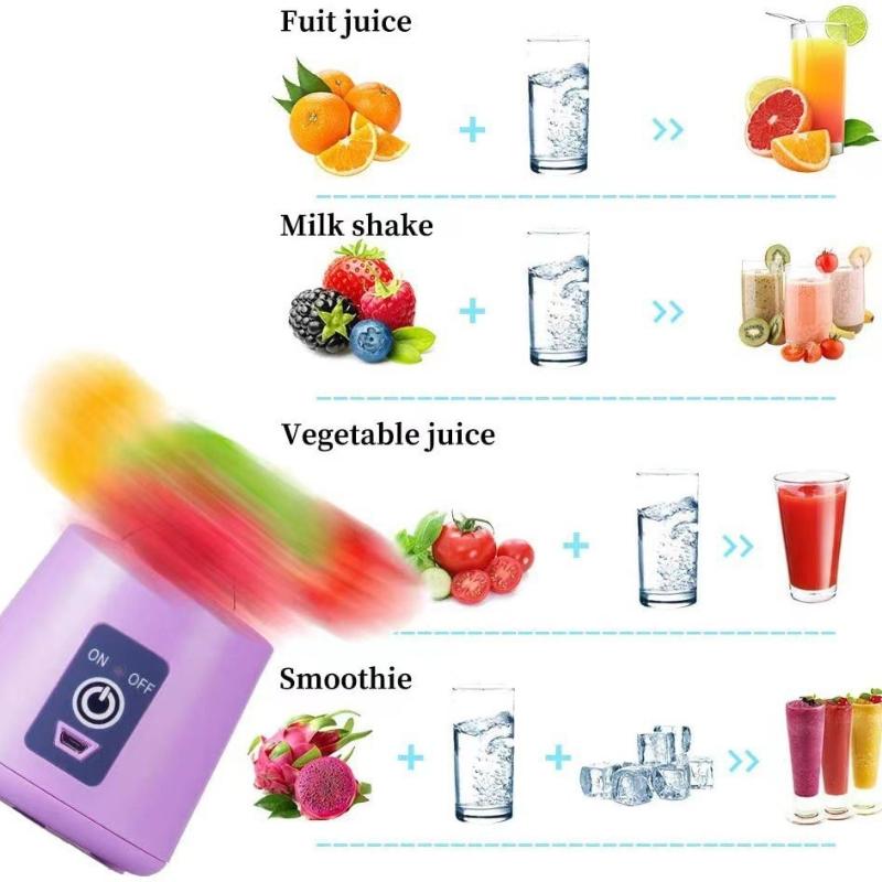 380ml Portable Electric Juicer Six Blades Blender Cup USB Rechargeable Blender for Milkshake Smoothies & Juice