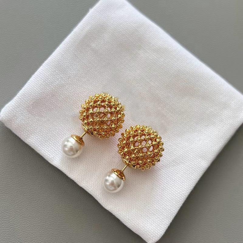 Faux Pearl Two-sided Shell Zircon Earring Elegant Fashion Women Shiny Crystal Imitation Pearl Handmade Earrings Party Jewelry Gift