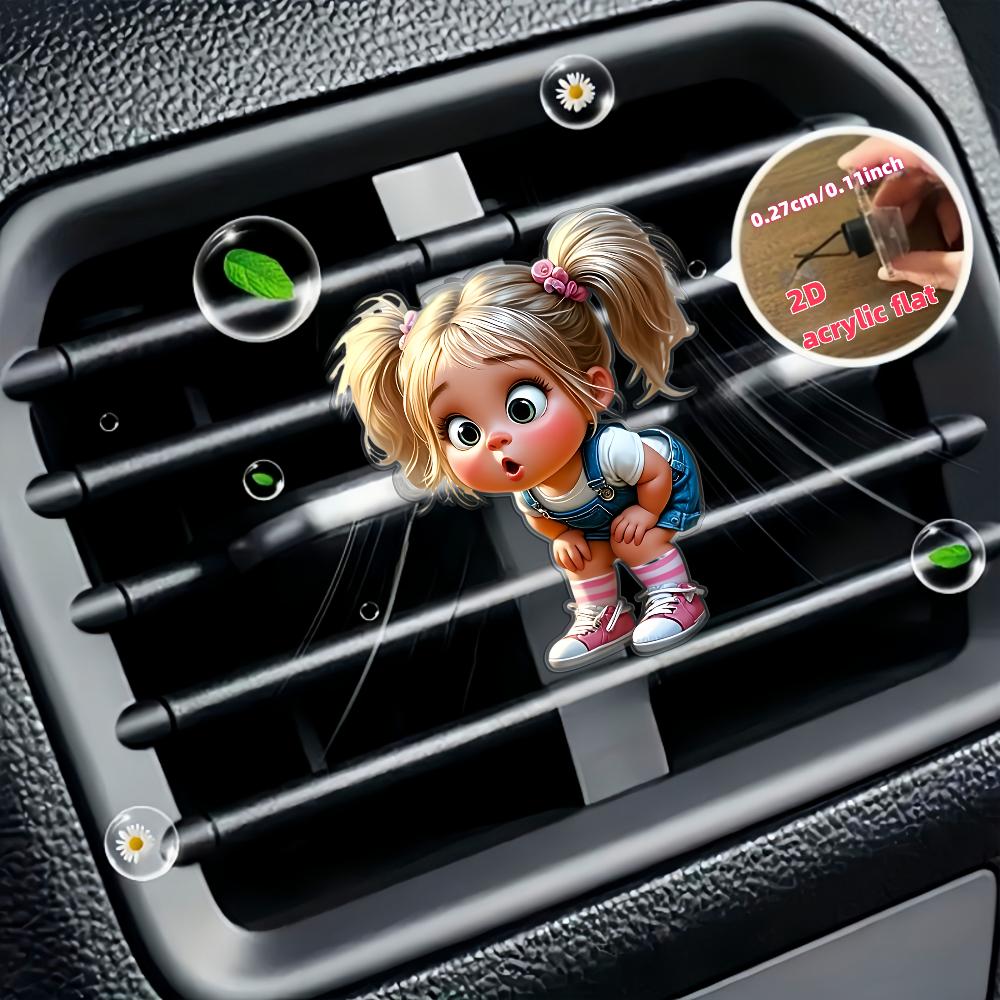 2D flat cute girl car vent clip decorative diffuser (fragrance not included), car interior decoration, aromatherapy clip, ideal for holiday gifts