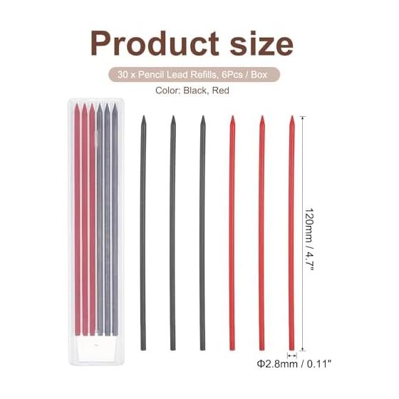 PATIKIL 30 Pcs 2.8mm Carpenter Pencils Refills, Solid Construction Pencils Lead, Break-Resistant Lead for Mechanical Carpenter Pencils, Red & Black