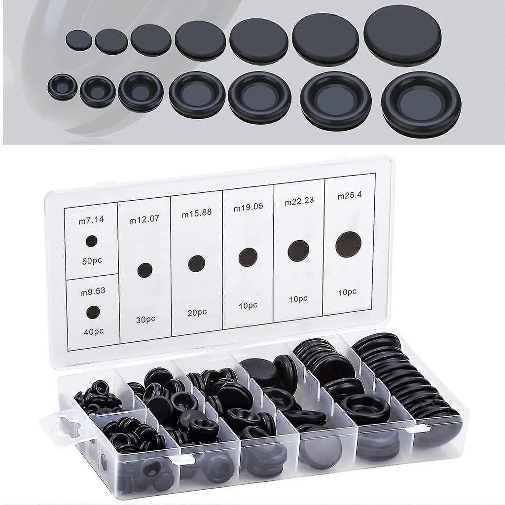 170pcs Rubber Grommet Kit 7 Sizes Firewall Hole Plug Electrical Wire Gasket Kit For Auto Car Wire Plug And Cable, Black - DD