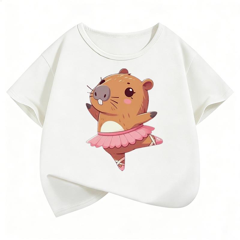 Kawaii Dacing Capybara Design T Shirts Manga Kids Childrens Tshirt Short Sleeve Boys Girls Summer Spring Casual Top Tee Shirt