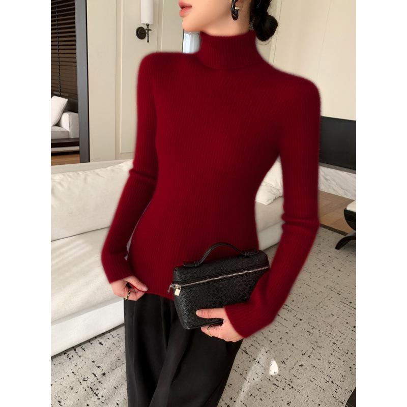 Women's Slim-Fit High-Neck Cashmere Sweater, Solid Color Knit for Layering, 2025 Autumn/Winter Arrival, Flattering Tight-Fit Design.
