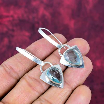 Aqua Apatite Earrings, 925 Solid Sterling Silver Earrings Handmade Gemstone Jewelry, Gifts For Wife Brand New Earrings