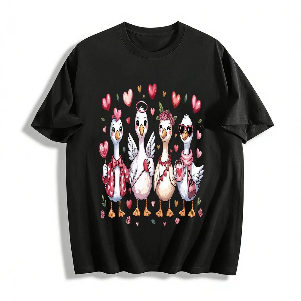 Valentine s Day Cute Heart Duck Print Casual Top Pure cotton T-shirt XXS