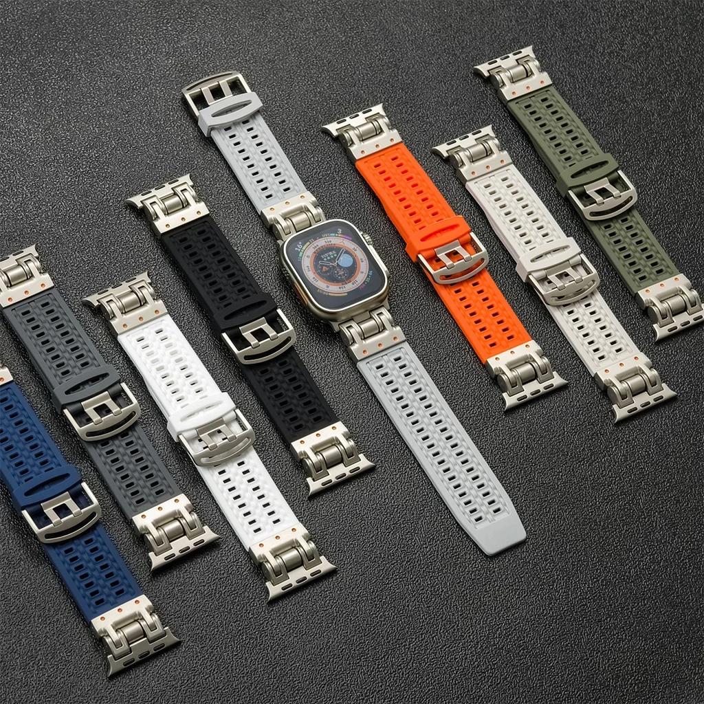 Designer Sports Silicone Band for Apple Watch Strap 49mm 45mm 44mm 42mm for Iwatch Series 9 8 7 6 5 4 Se 3 Ultra 2 Men Bracelet
