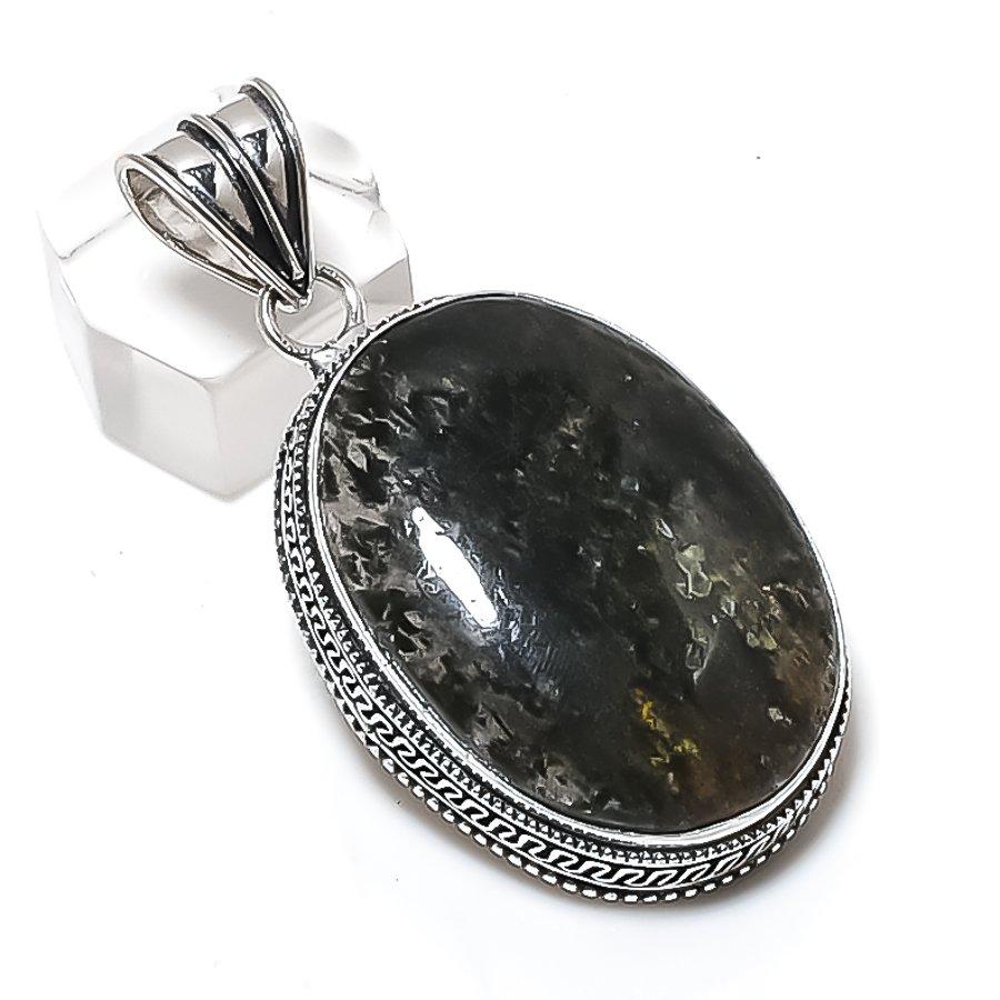 Natural Lodolite Quartz Gemstone 925 Sterling Silver Jewelry Pendant 2.17" q3d98