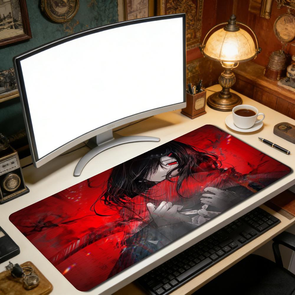 Gaming Großes Premium Dunkelrot Anime Mädchen Mauspads Überwendlichkante Schreibtischunterlage XXL Rutschfester Gummi Tastatur Tischmatten Für Gamer PC