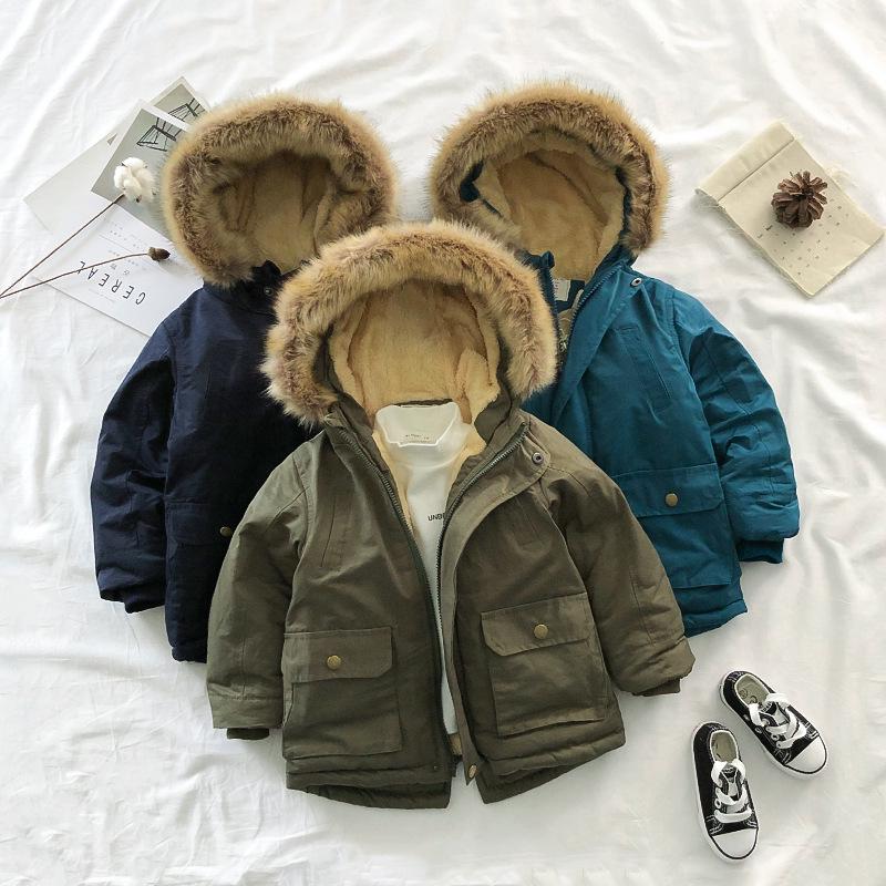 2022 Winter Jungen Kapuzenjacke aus Baumwolle mit Samt, Dick & Warm Kinder Mode Mantel