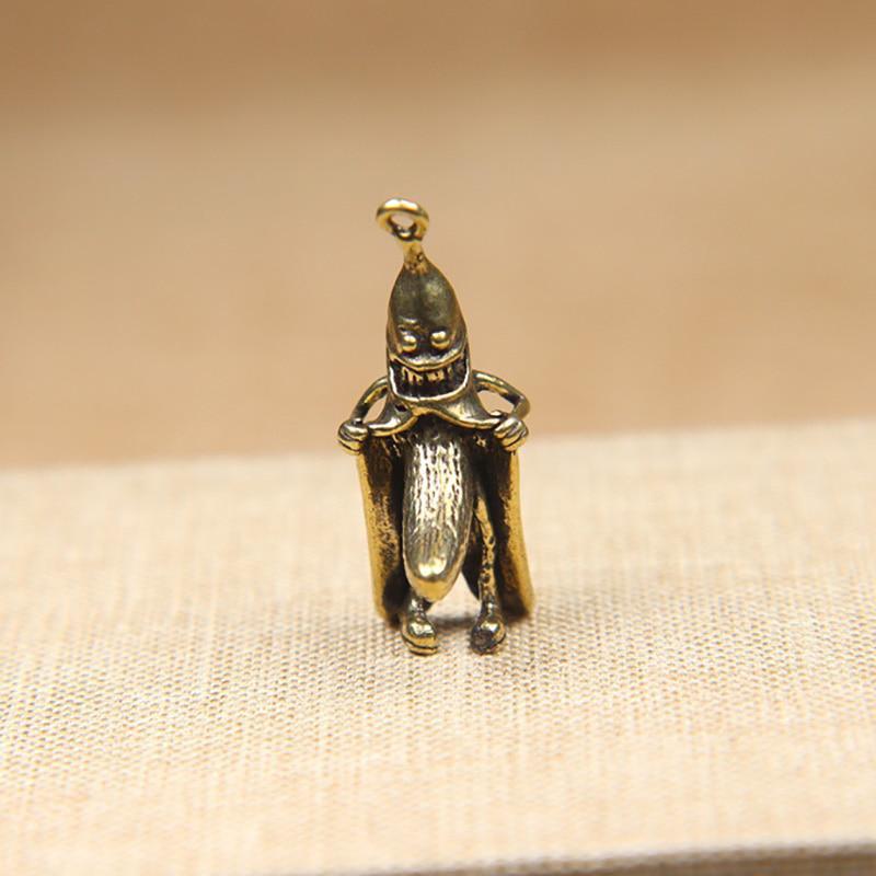 1pc Retro Brass Banana Creative Keychain Pendant Vintage Copper Cartoon Villain Desktop Ornaments Handmade Crafts