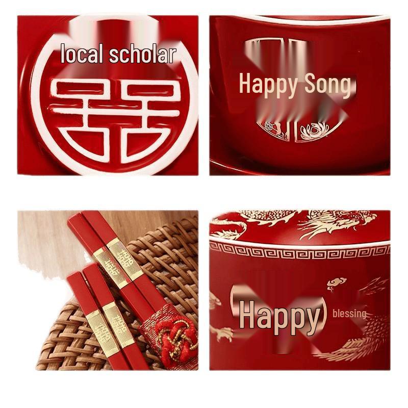 Red Wedding Tea Cups & Chopstick Set: A Perfect Bowl Set for Tea Toasting and Dowry.