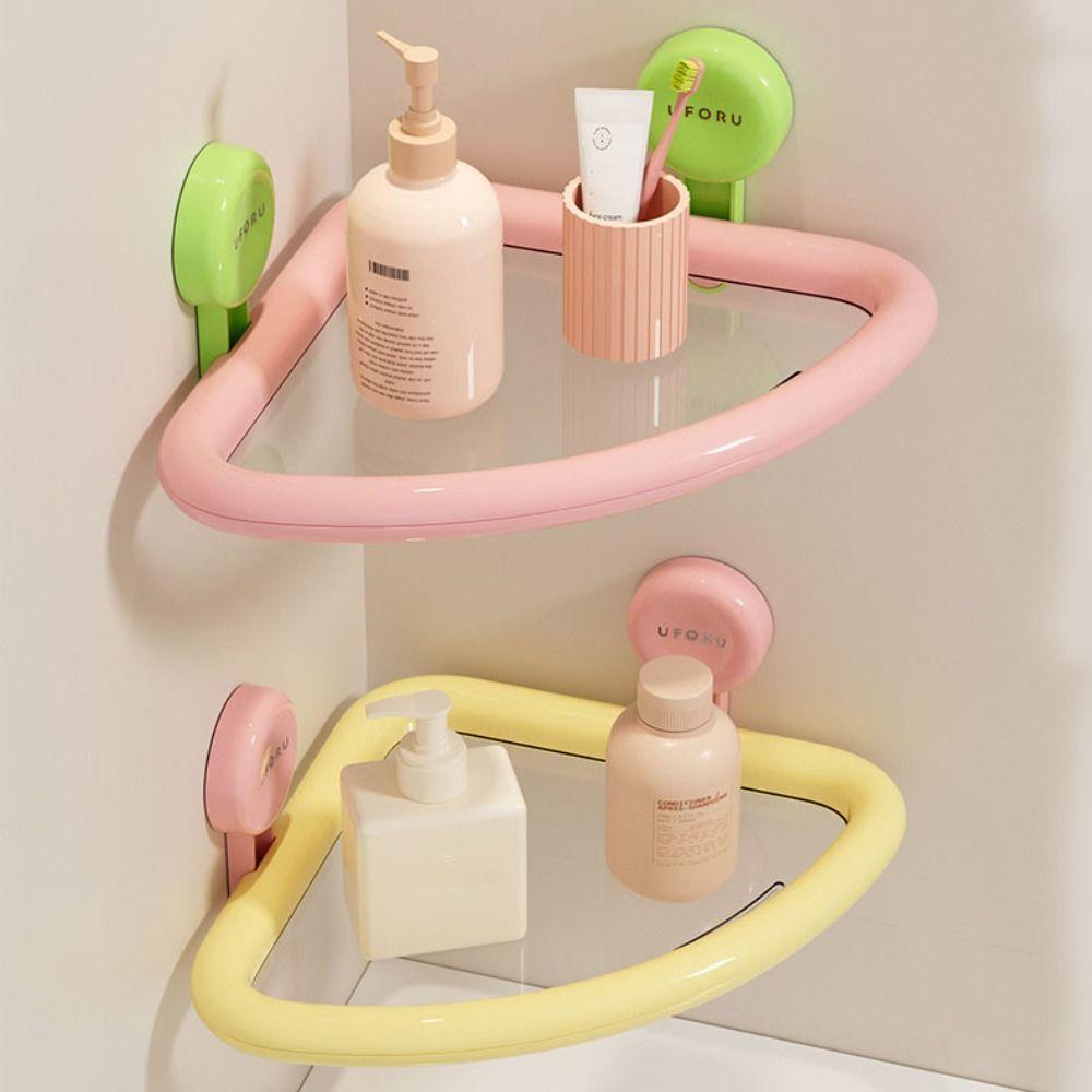Plastic Suction Cup Triangle Shelf Punch Free Corner Storage Shelf Creative Shower Organizer  Home