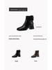 Women's Versatile Fashion Chunky Heel Ankle Boots - Square Toe, Fly-Knit Leather, Plus Velvet, for Autumn/Winter 2025