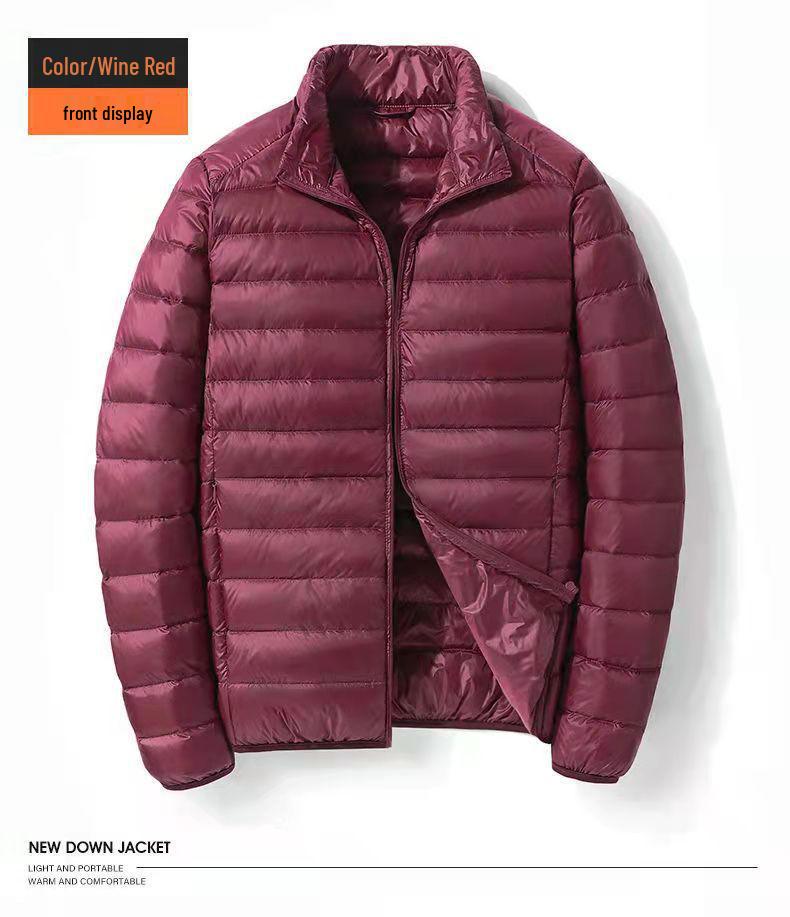 Men's 2026 Lightweight Warm White Duck Down Jacket with Stand Collar