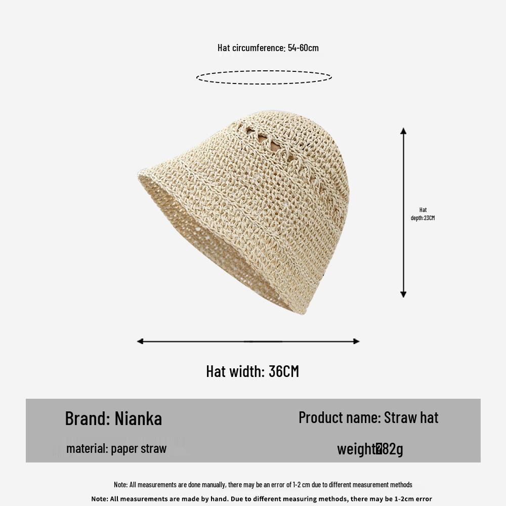 Pălărie de Paie Tip Găleată la Modă de Vară în Stil Coreean - Pălărie de Plajă Versatilă cu Bor Mic pentru Femei