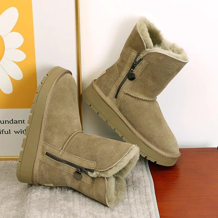 Soft leather version~ Northeast snow boots women's 2025 new winter mid-tube non-slip thick-soled piled thickened warm cotton shoes