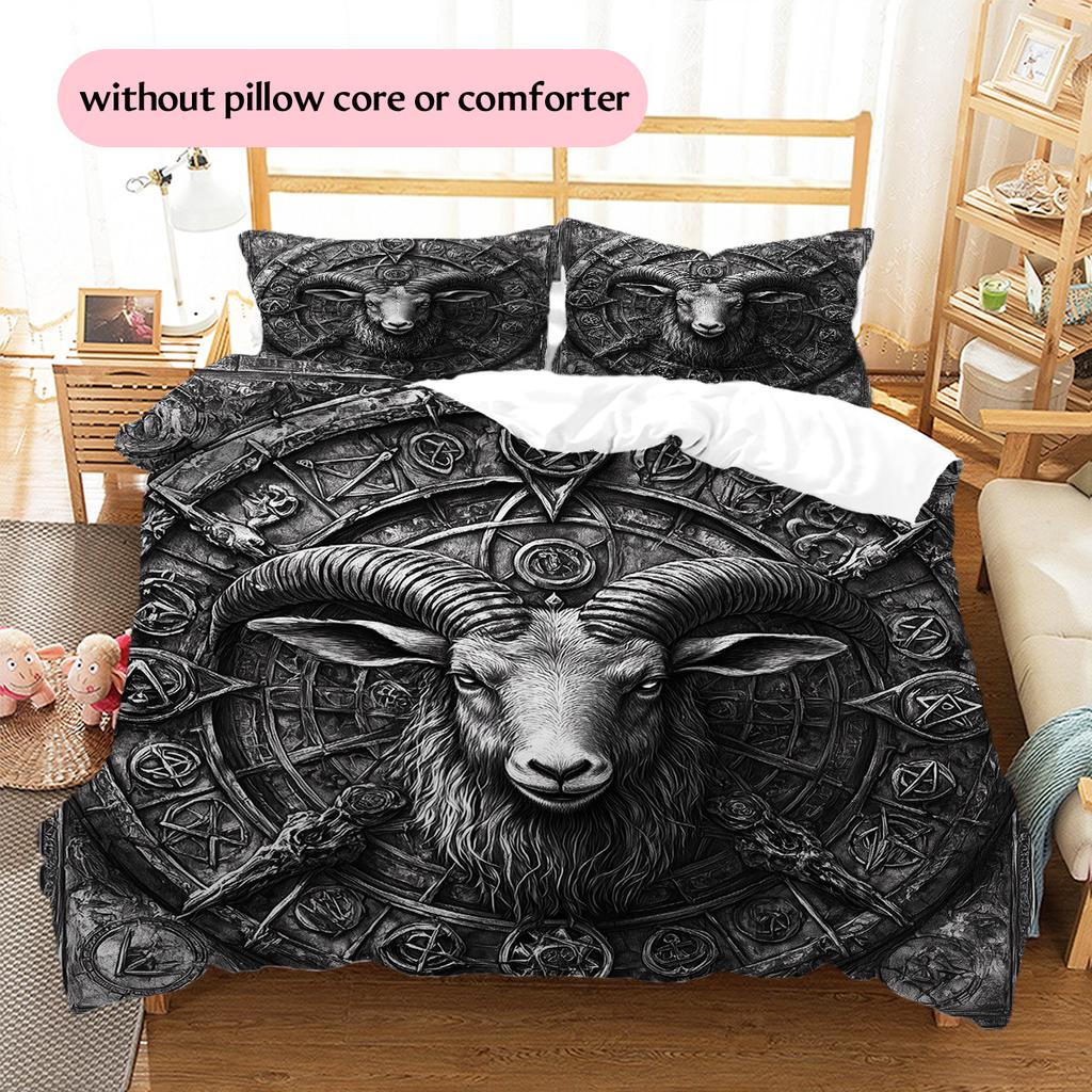 Vintage Ram Horn Symbol Pattern Bedding Quilt Set Home Decoration Gift (1 * duvet cover + 2 * pillowcase without core)