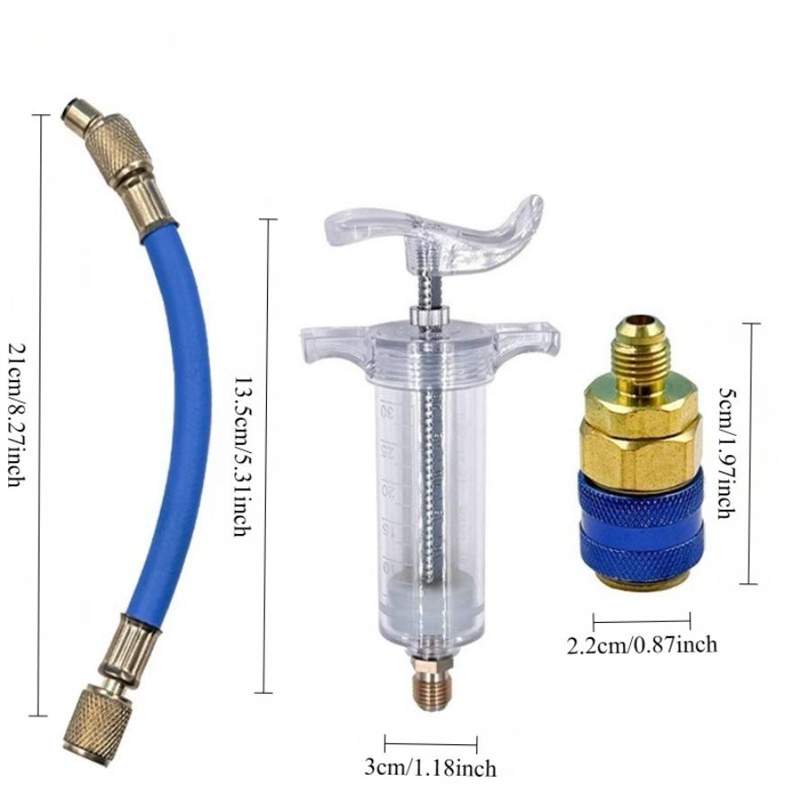 Vacuum-Free Car AC Refrigerant Oil Filler - Tool with Fluorescent Dye for Compressor Oil Replacement