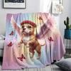 1Pc Angel Animals Print Flannel Blanket, High quality Comfortable for All Seasons, Home Decor, Warmth and Comfort, Perfect for Christmas Gifts