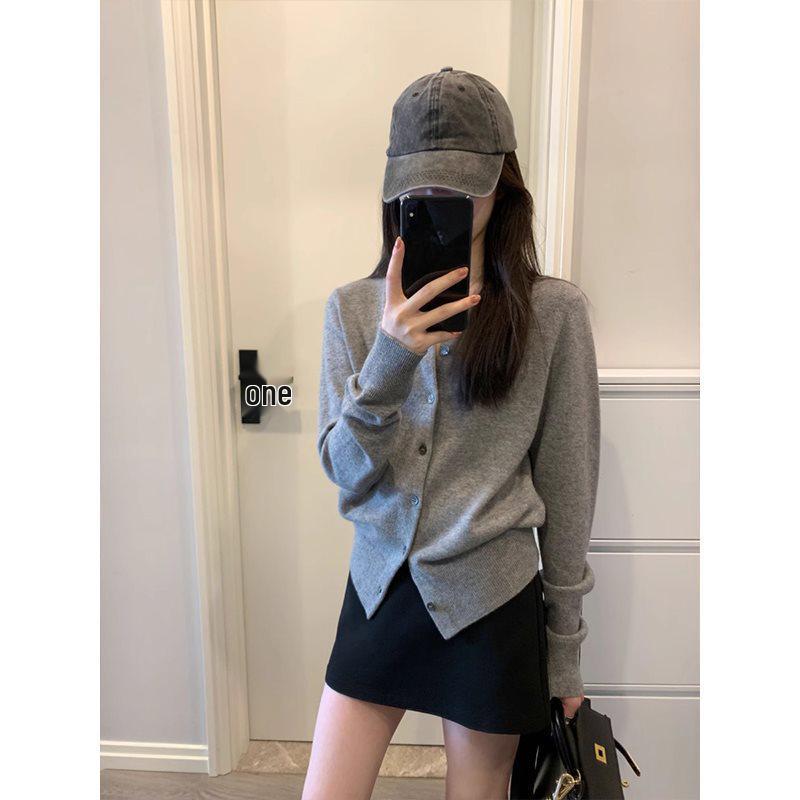 Dámský červený pletený kardigan s dlouhým rukávem Ancola - korejský styl, volný střih pro raný podzim