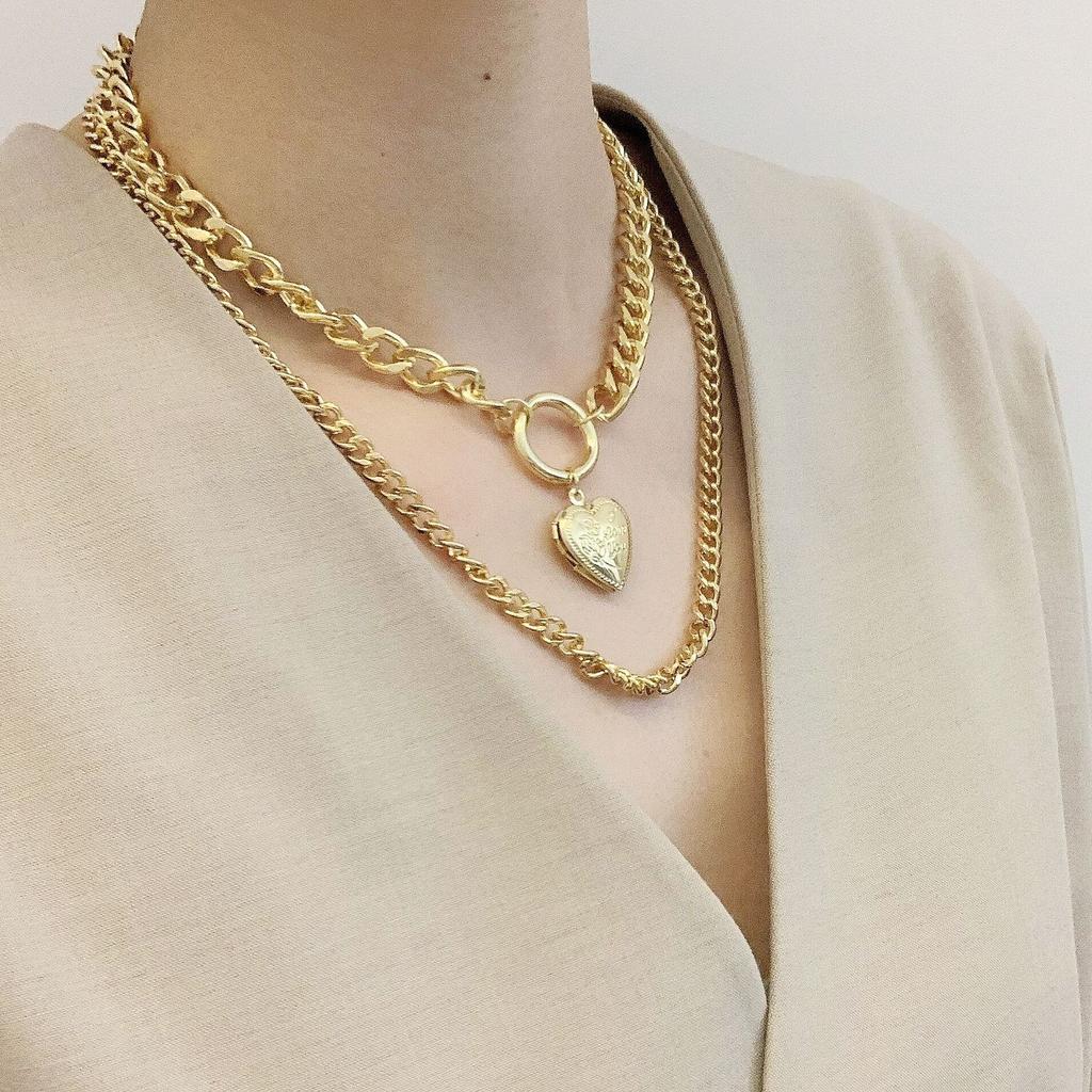 Necklace for Women Necklace Jewelryjewelry Multilayer Necklace Ins Wind Alloy Lock Heart Hundred Peace Lock Necklace Female Elegant Necklace