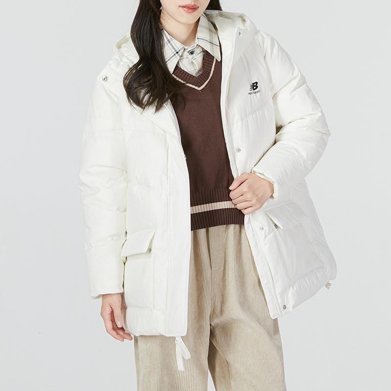 New Balance Down Jackets Women's White Hooded Moderate Quilted Down Jacket AWJ23333-CIC