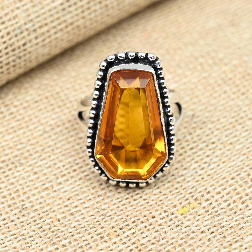 Unique Honey Topaz Gemstone Handmade 925 Sterling Silver Ring Gift For Women