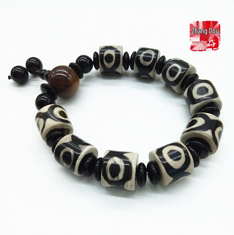 Tibetan Ethnic Three-Eyed Dzi Agate Unisex Bracelet Zhang s Jade