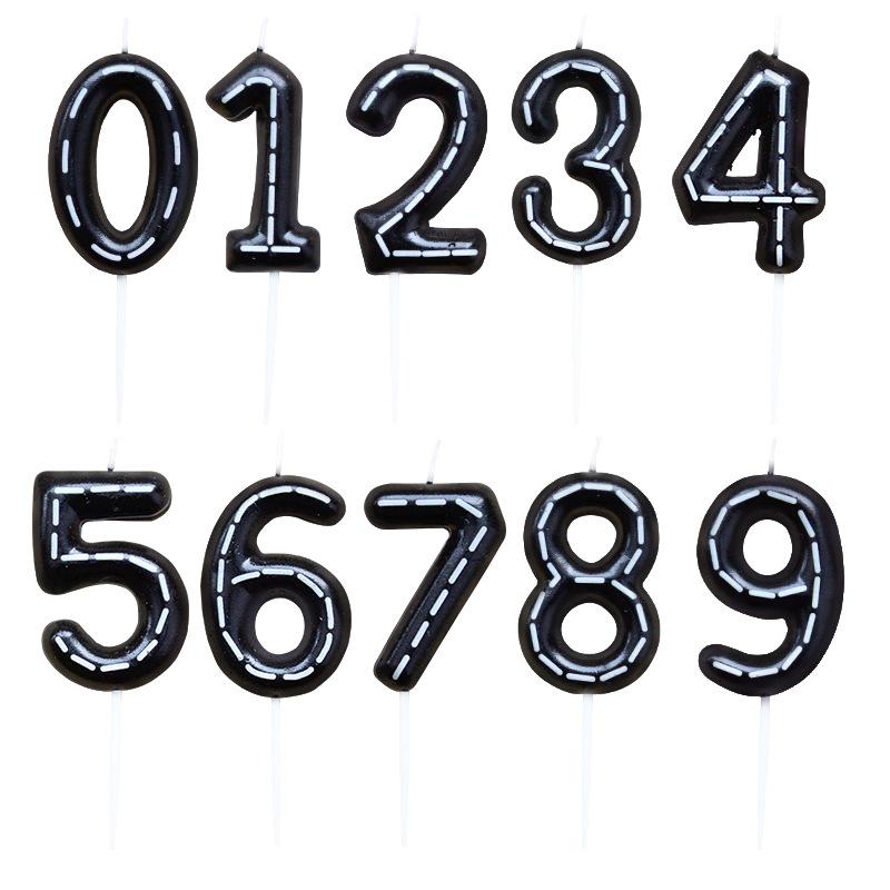 Line Numbers 0-9 Candles Birthday Party Scene Decoration Arrangement Black Printed White Striped Number Candles