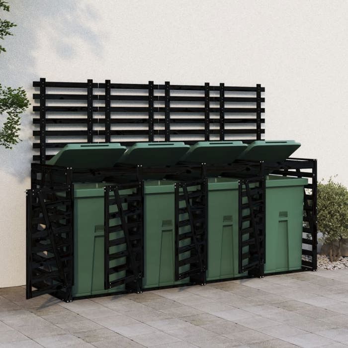 VidaXL Abri pour Poubelle Quadruple sur Roulettes, Cache-poubelle avec Porte et Couvercle, Hangar à Poubelles avec Rangement 3157701