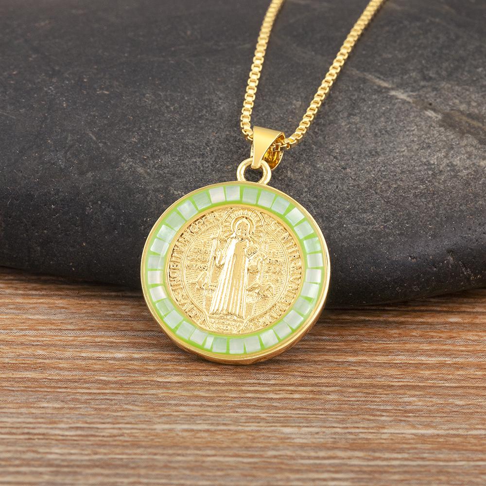

Nidin High Quality Copper Micro Inlaid Zircon Charm Pendant Necklace For Women Girl Religious Style Clavicle Chain Jewelry Gifts зелёный