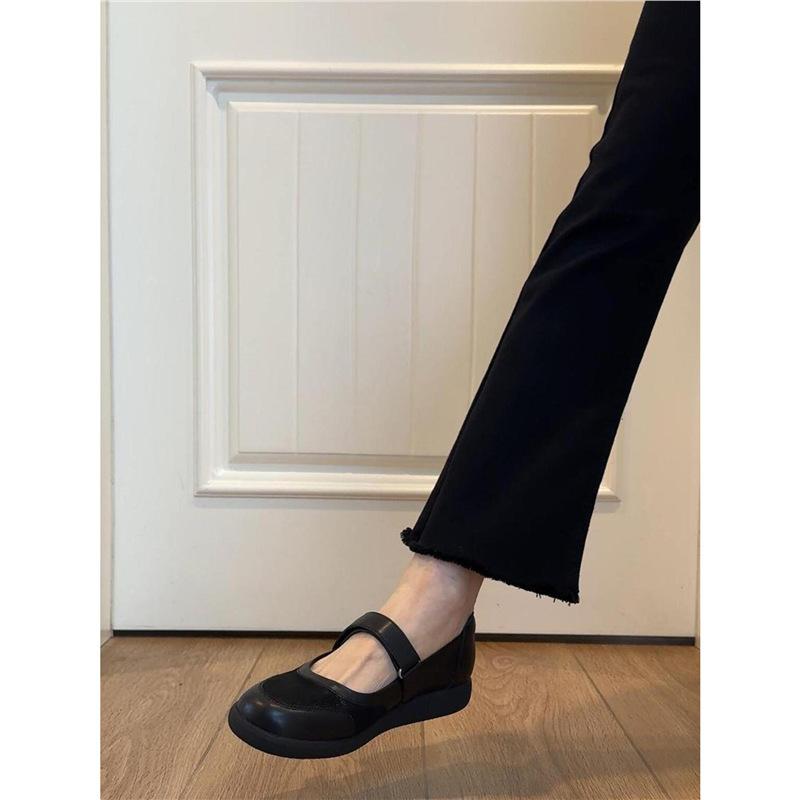 Spot soft leather~ retro black word with Mary Jane shoes women's beautiful commuter round head soft sole flat sole single shoes
