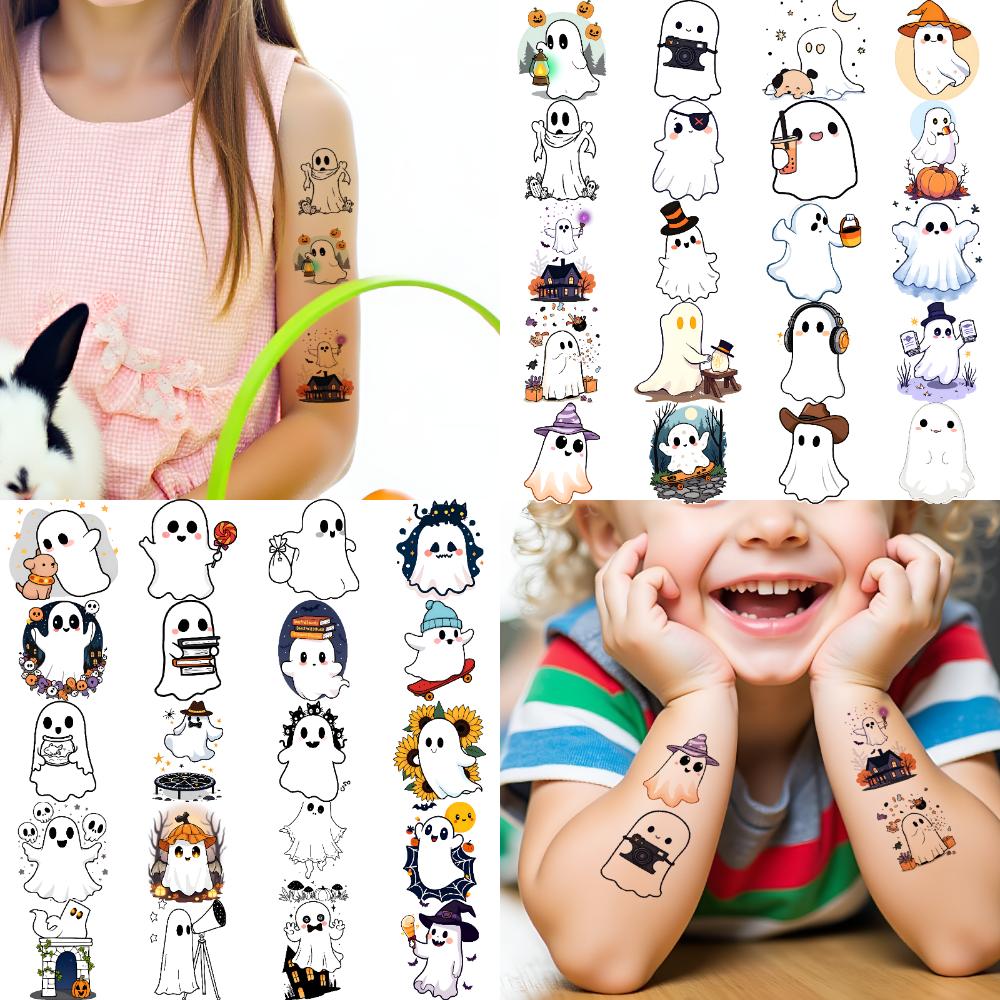 63pcs Temporary Tattoo Ghost Stickers Cartoon Halloween Stickers Waterproof Long-lasting Body Stickers For Boys Girls Arms