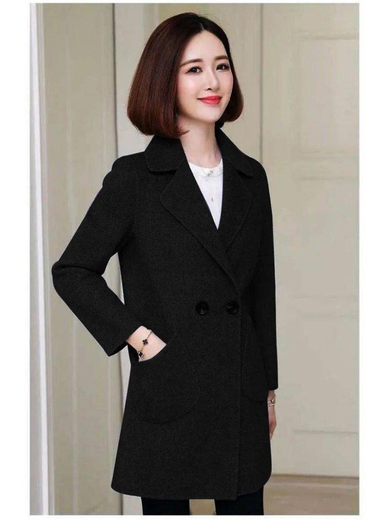 Dámský vlněný kabát střední délky, zeštíhlující, 2025 korejský styl, pro drobné postavy, volný střih na podzim/zimu