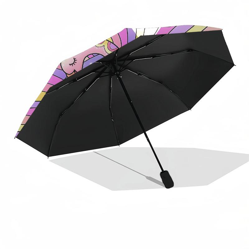 Magical Swan Auto-Folding Umbrella: Rainbow Fantasy Design, Portable 3-Fold Structure with Iron Frame, Perfect for Festivals, Travelers, Dai