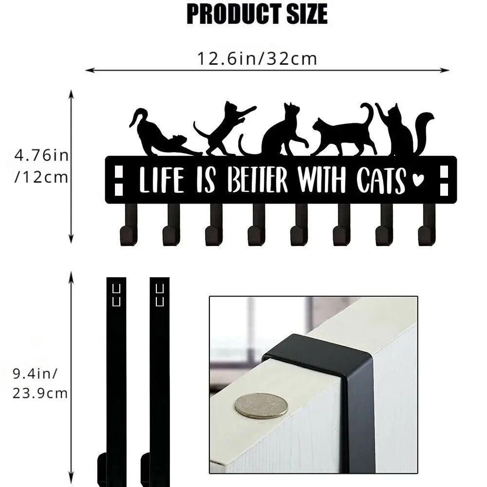 Black Cat Over The Door Hooks Hanger, 8 Hooks Decor Towel Coat Rack Organizer coat rack wall mount towel rack wall mounted